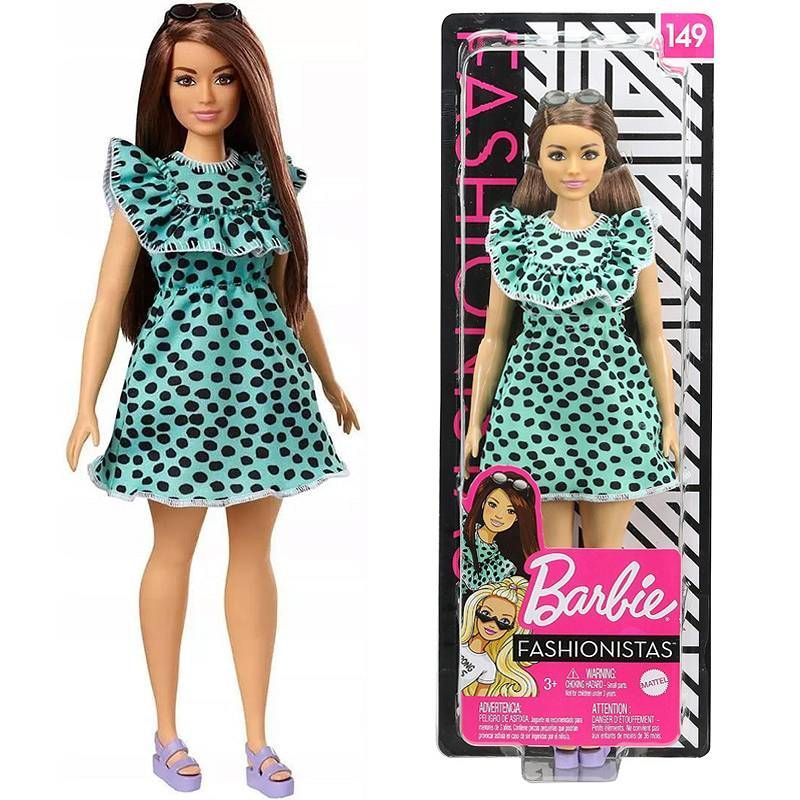 Barbie - dukke fashionistas, hår og sort prikket kjole - Barbie - Ellebelleleg.dk