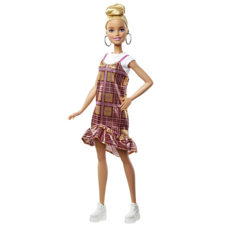 Barbie - dukke fashionistas, lyst hr og ternet kjole