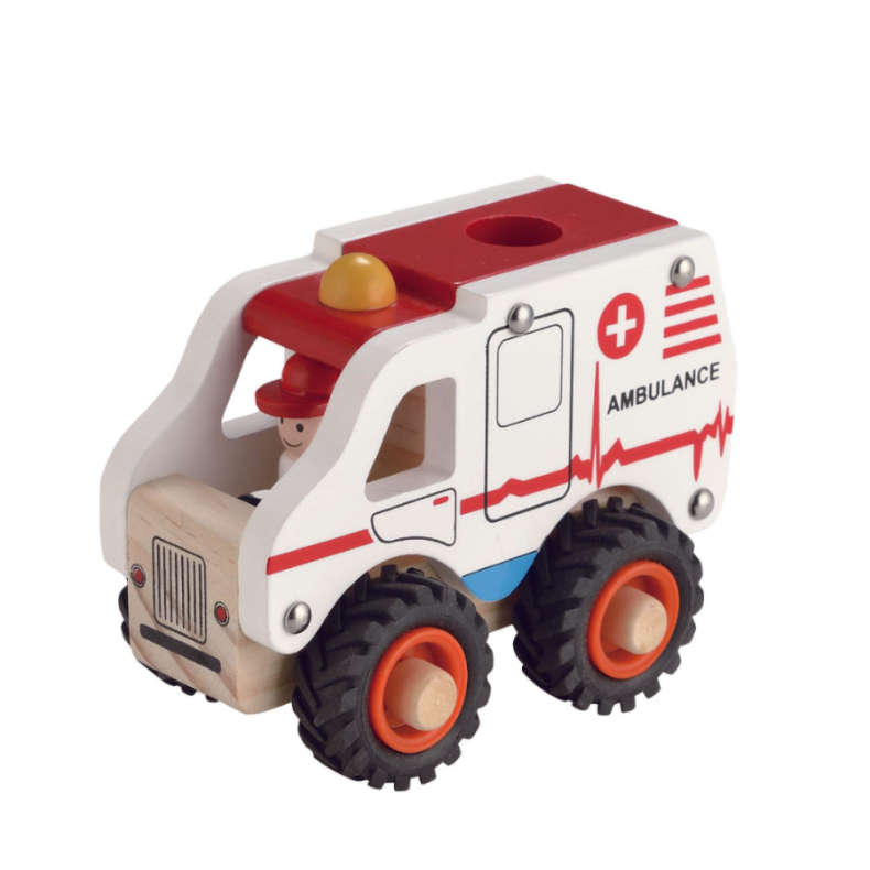 Magni - Ambulance i tr med gummihjul 