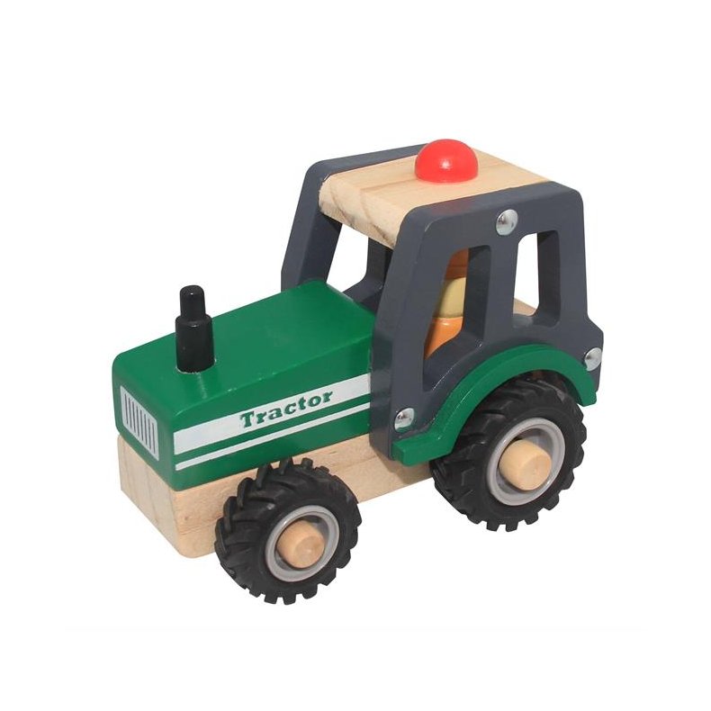 Magni Traktor i tr med gummihjul grn